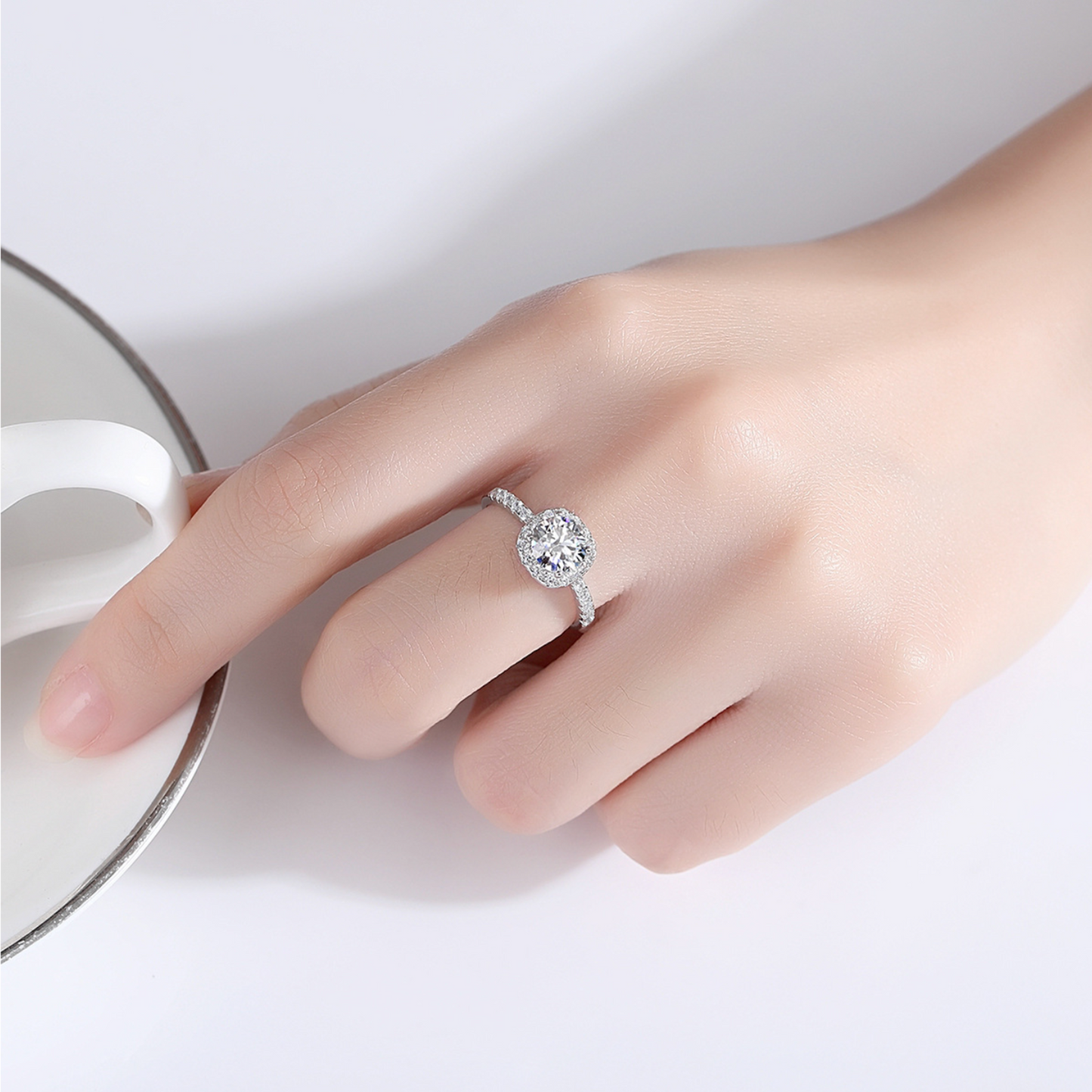 Moissanite Cushion Halo Ring