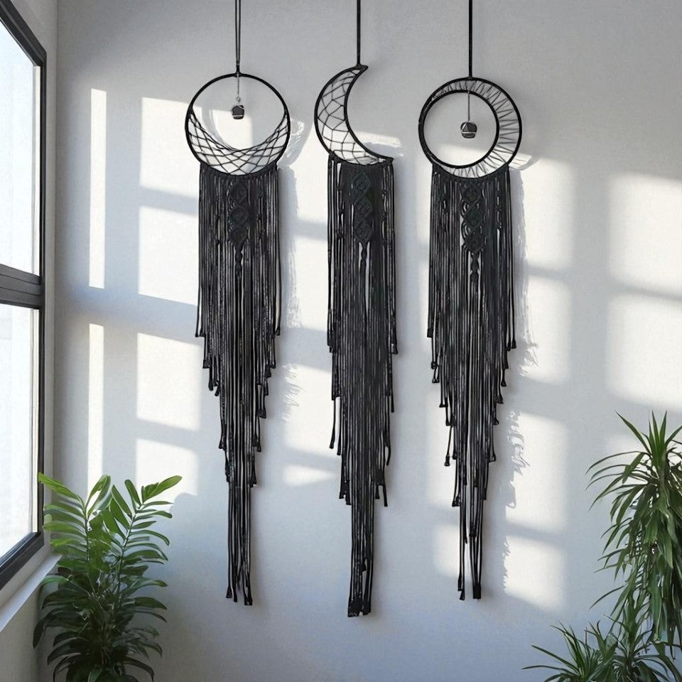 Black Sun Moon Macrame Dreamcatcher