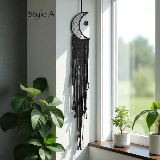 Black Sun Moon Macrame Dreamcatcher