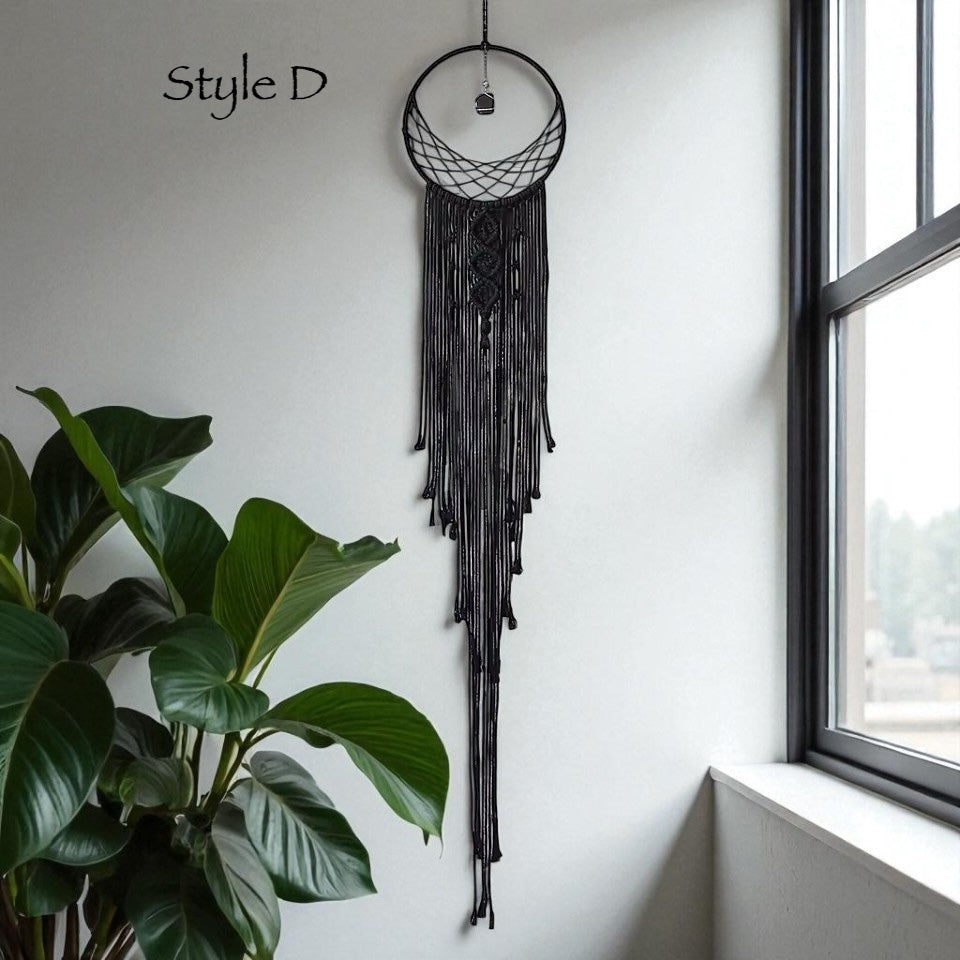 Black Sun Moon Macrame Dreamcatcher