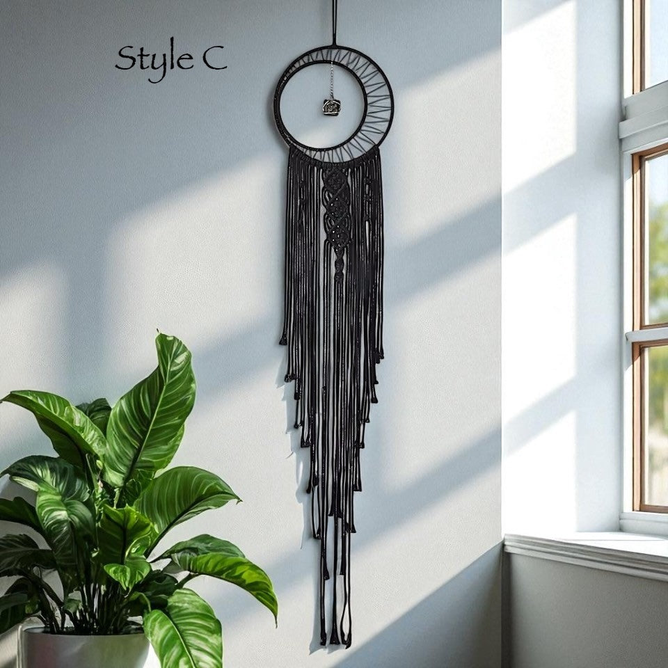 Black Sun Moon Macrame Dreamcatcher