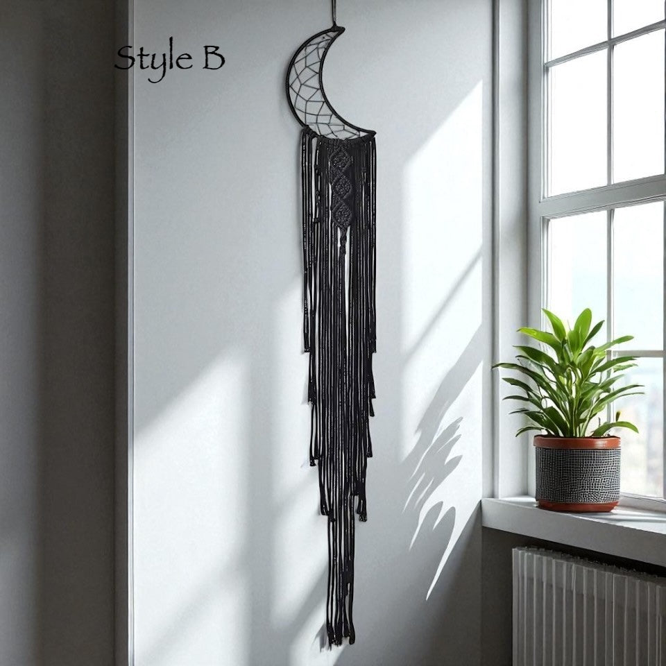 Black Sun Moon Macrame Dreamcatcher
