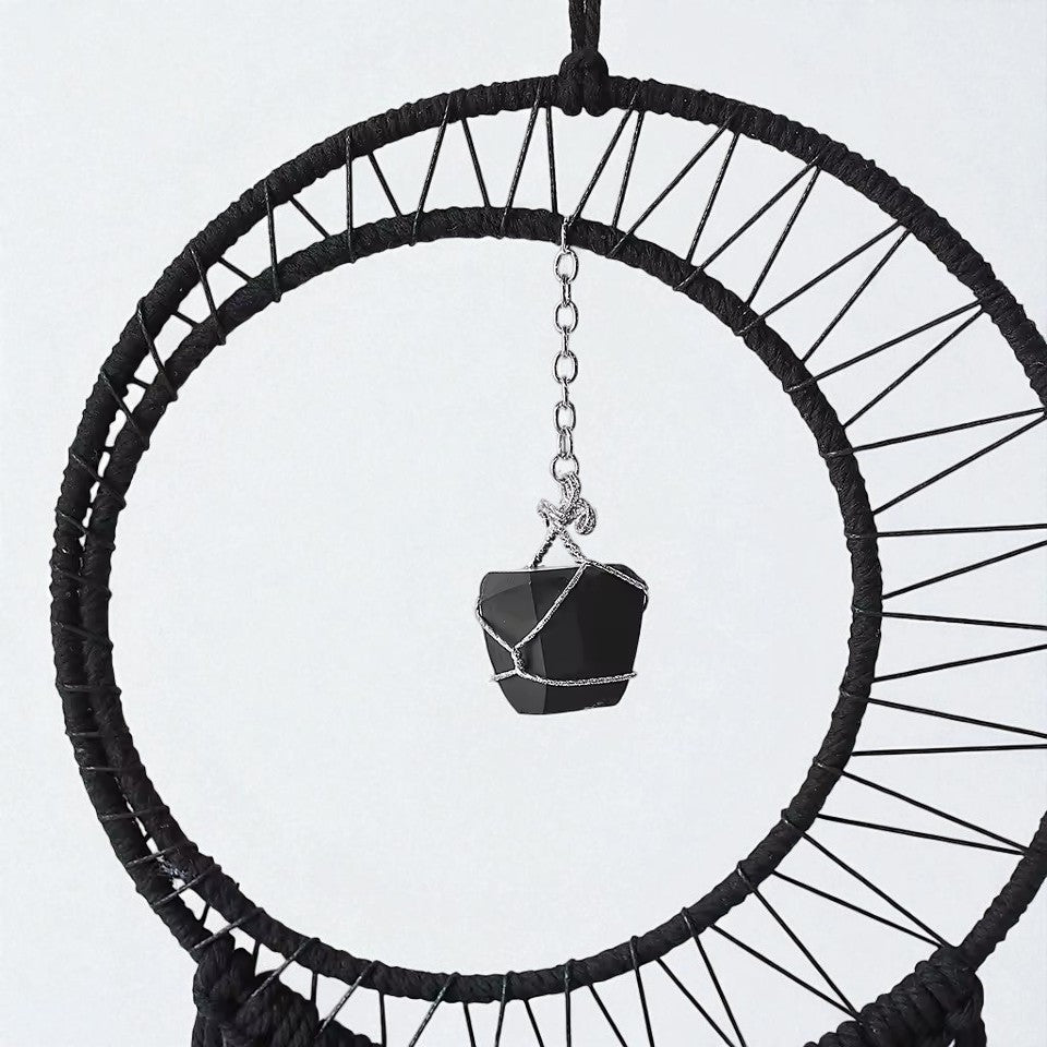 Black Sun Moon Macrame Dreamcatcher