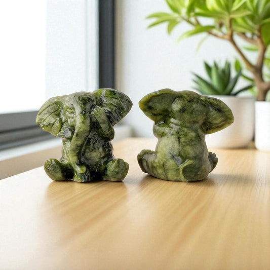 Green Jade Elephant Crystal Figurine