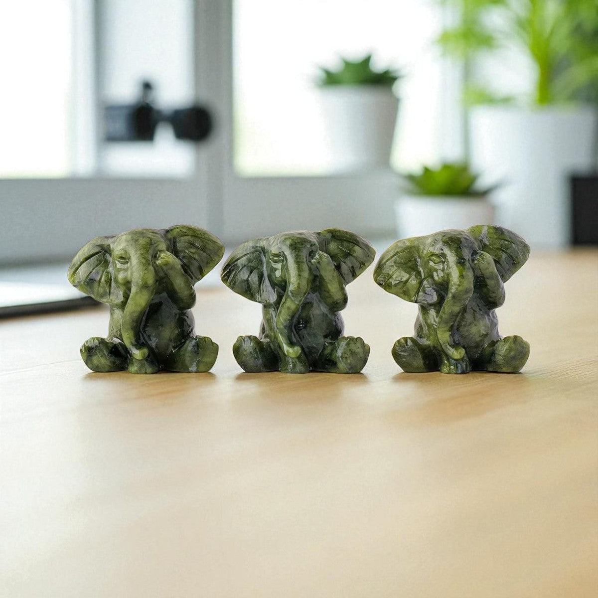 Green Jade Elephant Crystal Figurine