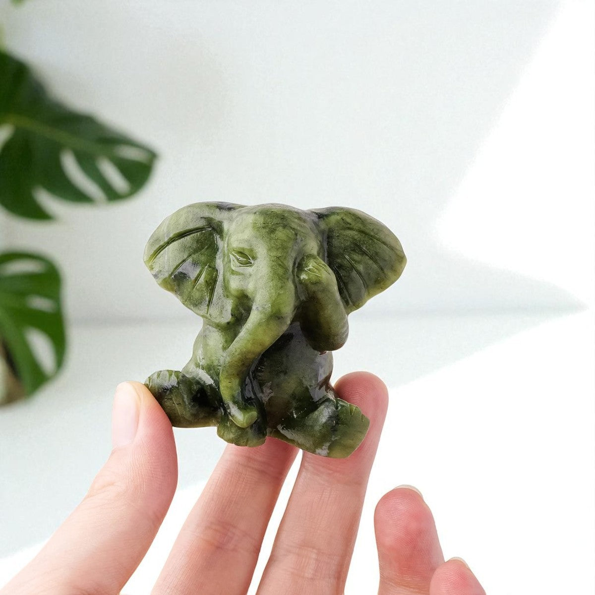 Green Jade Elephant Crystal Figurine
