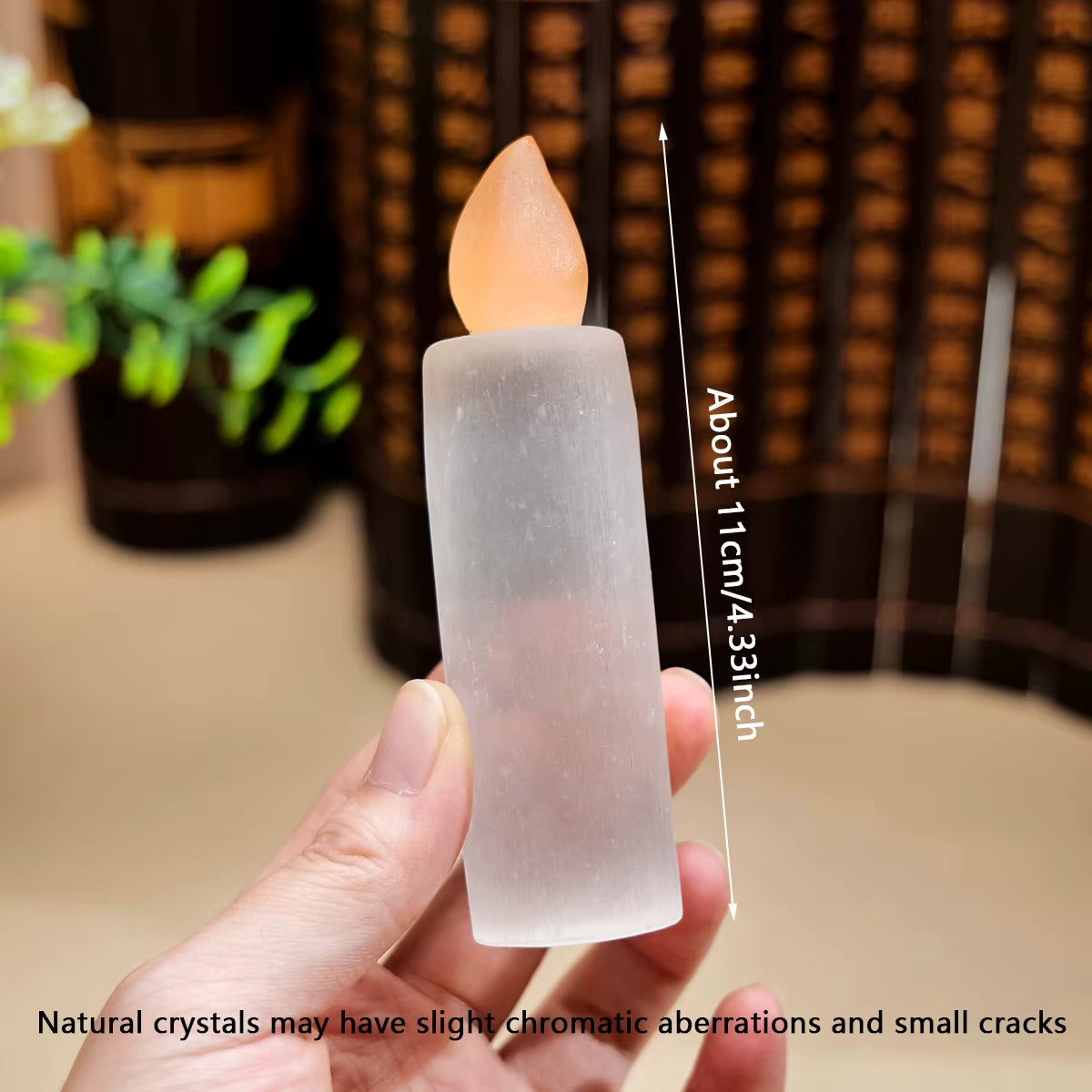 Hand-Carved White Selenite Candle Flame Crystal