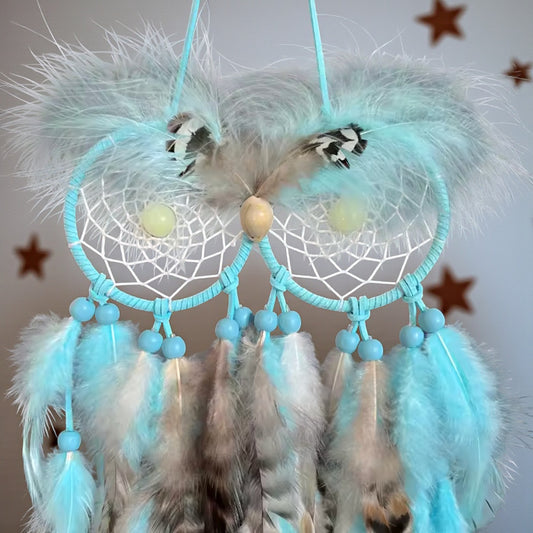 Light Blue Owl Dreamcatcher Boho Wall Decor
