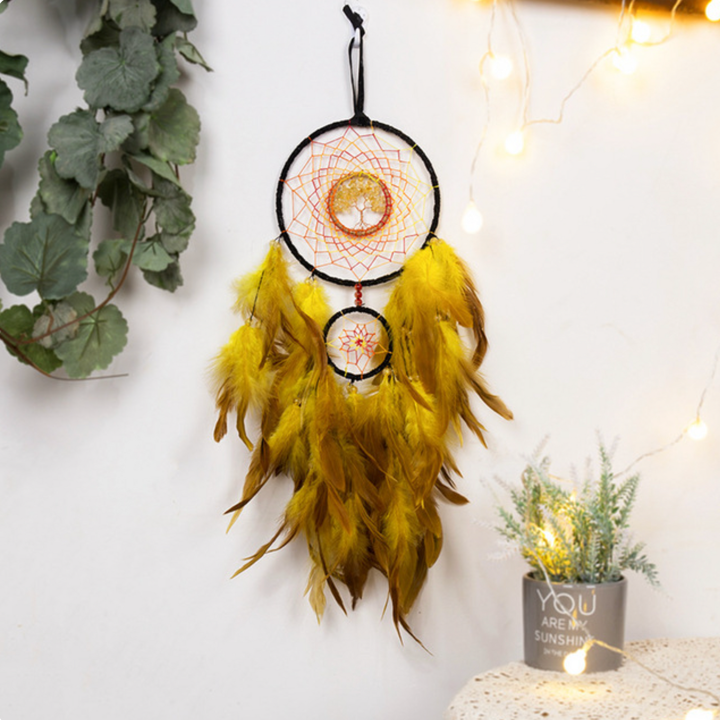 Mini Beaded Tree of Life Feather Dreamcatcher