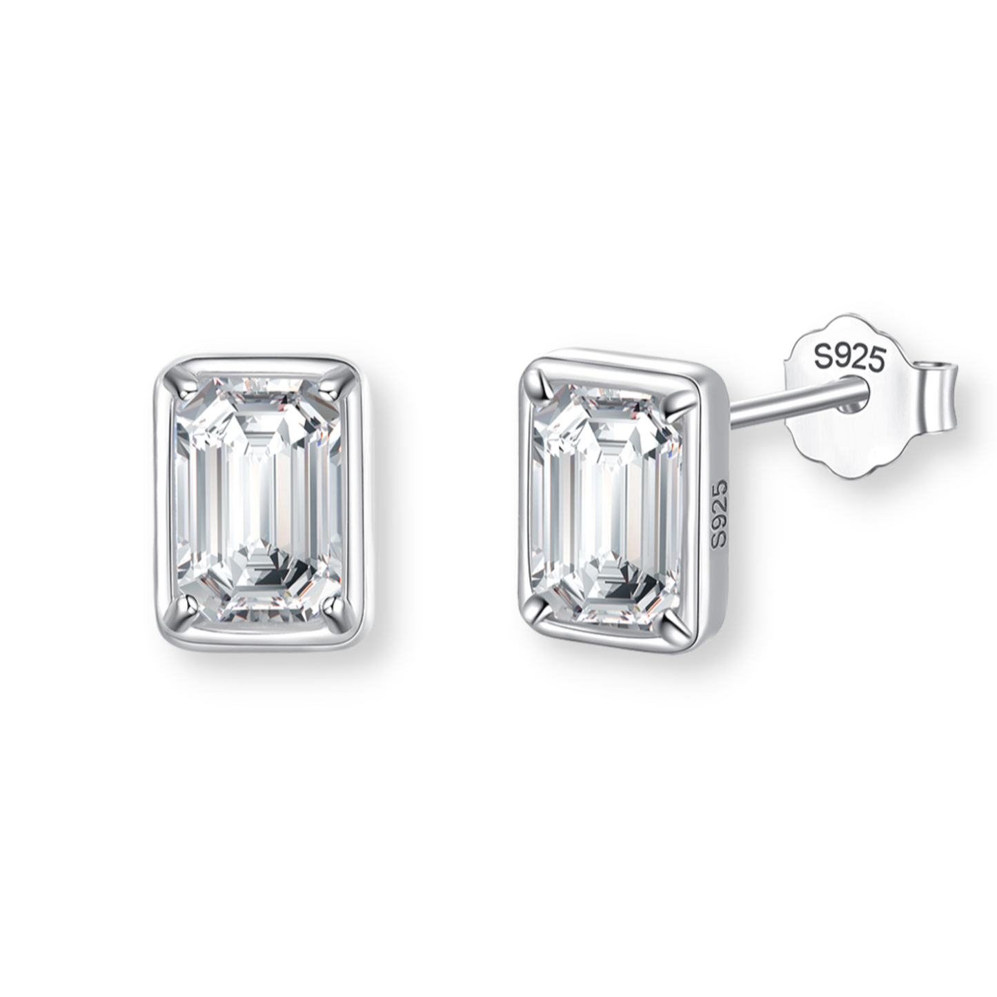 Bezel Set Emerald Cut Stud Earrings