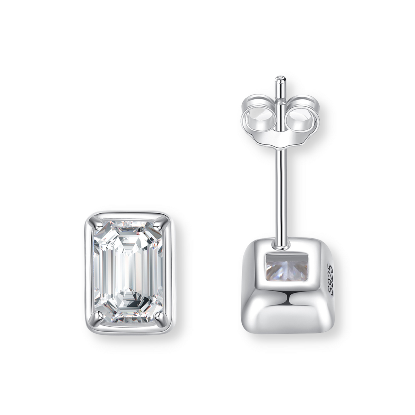 Bezel Set Emerald Cut Stud Earrings
