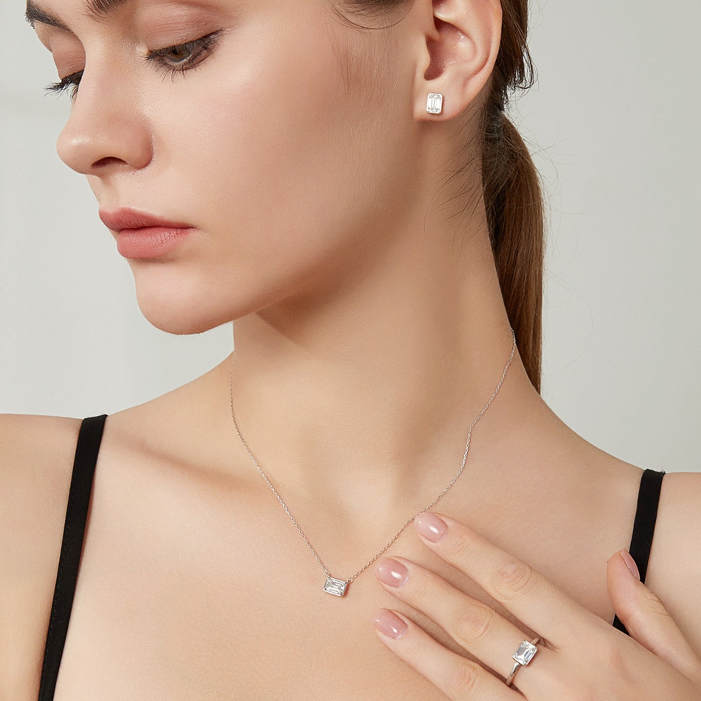 Bezel Set Emerald Cut Stud Earrings