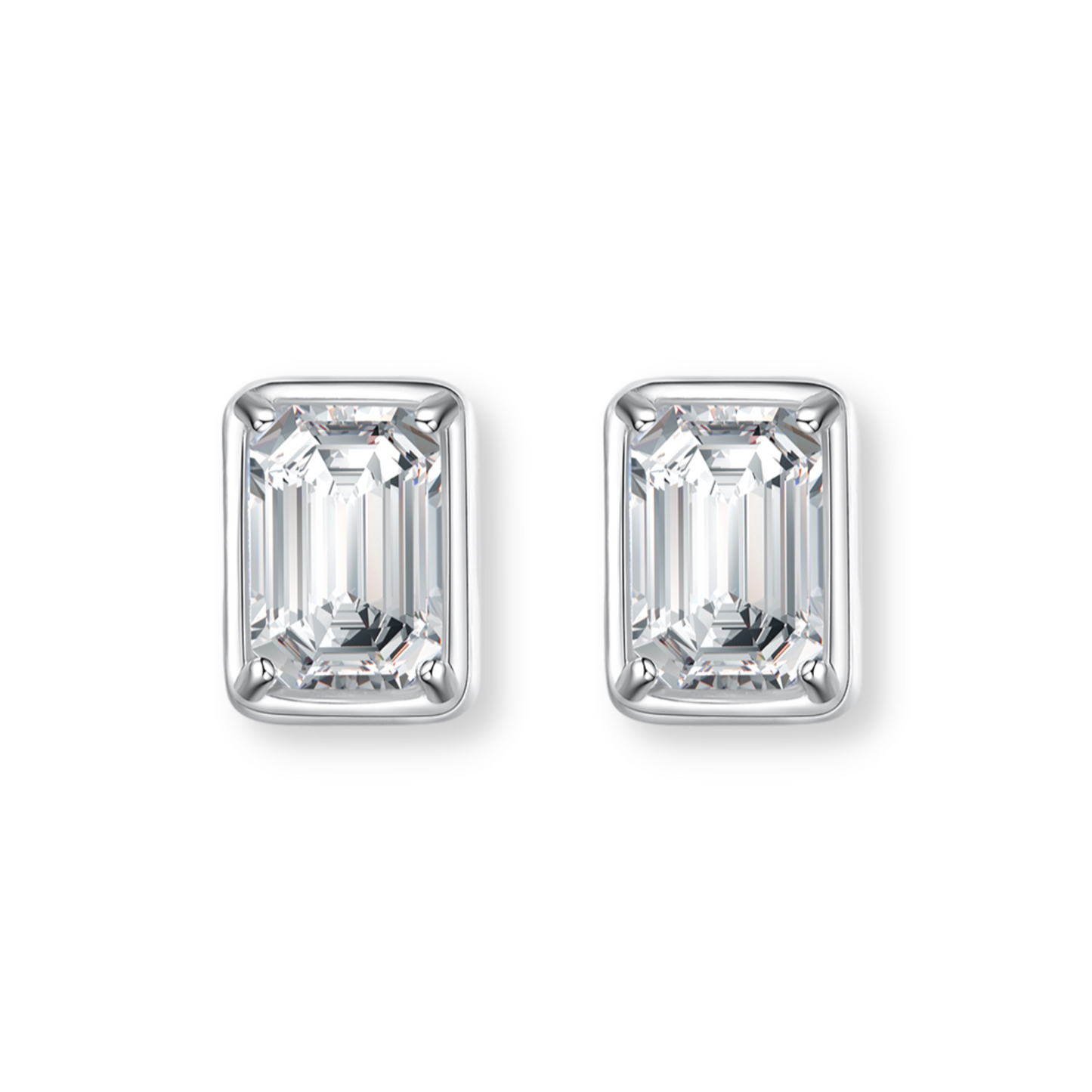 Bezel Set Emerald Cut Stud Earrings