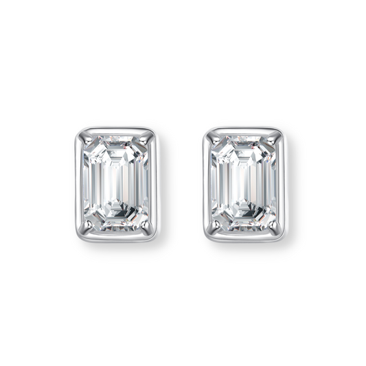 Bezel Set Emerald Cut Stud Earrings