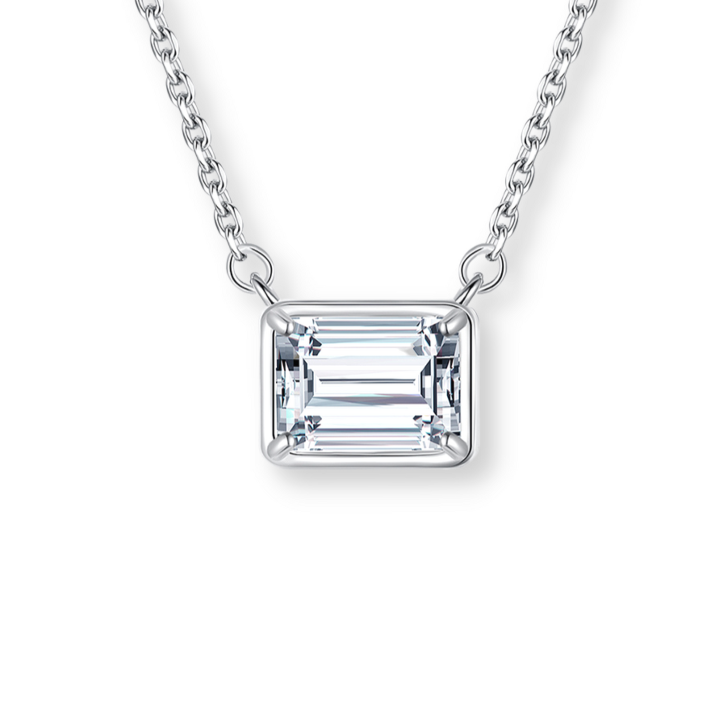 Bezel Set Emerald Cut Fine Necklace