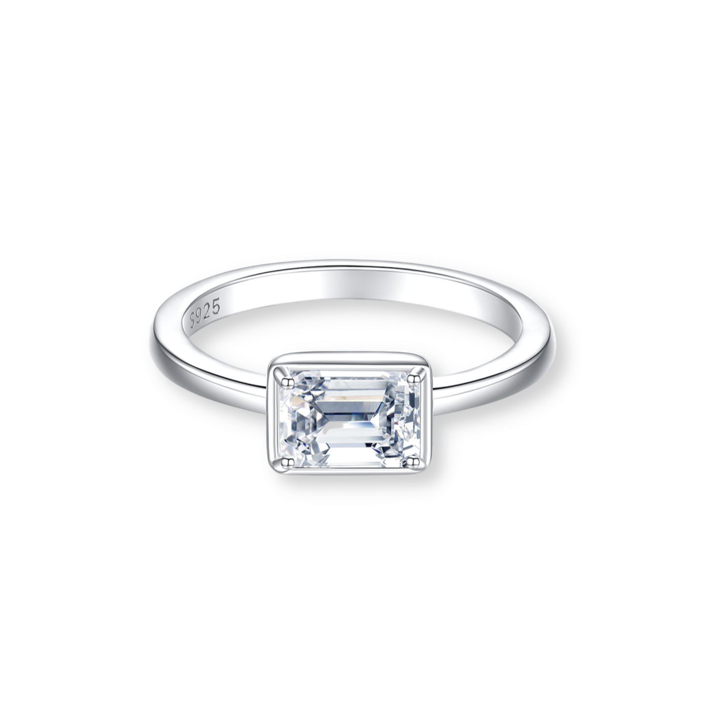 Bezel Set Emerald Cut Moissanite Ring