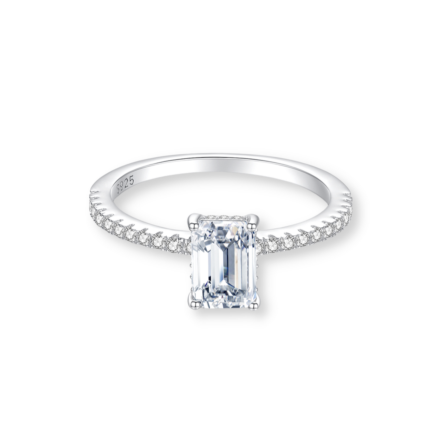 Emerald Cut Eternity Moissanite Ring