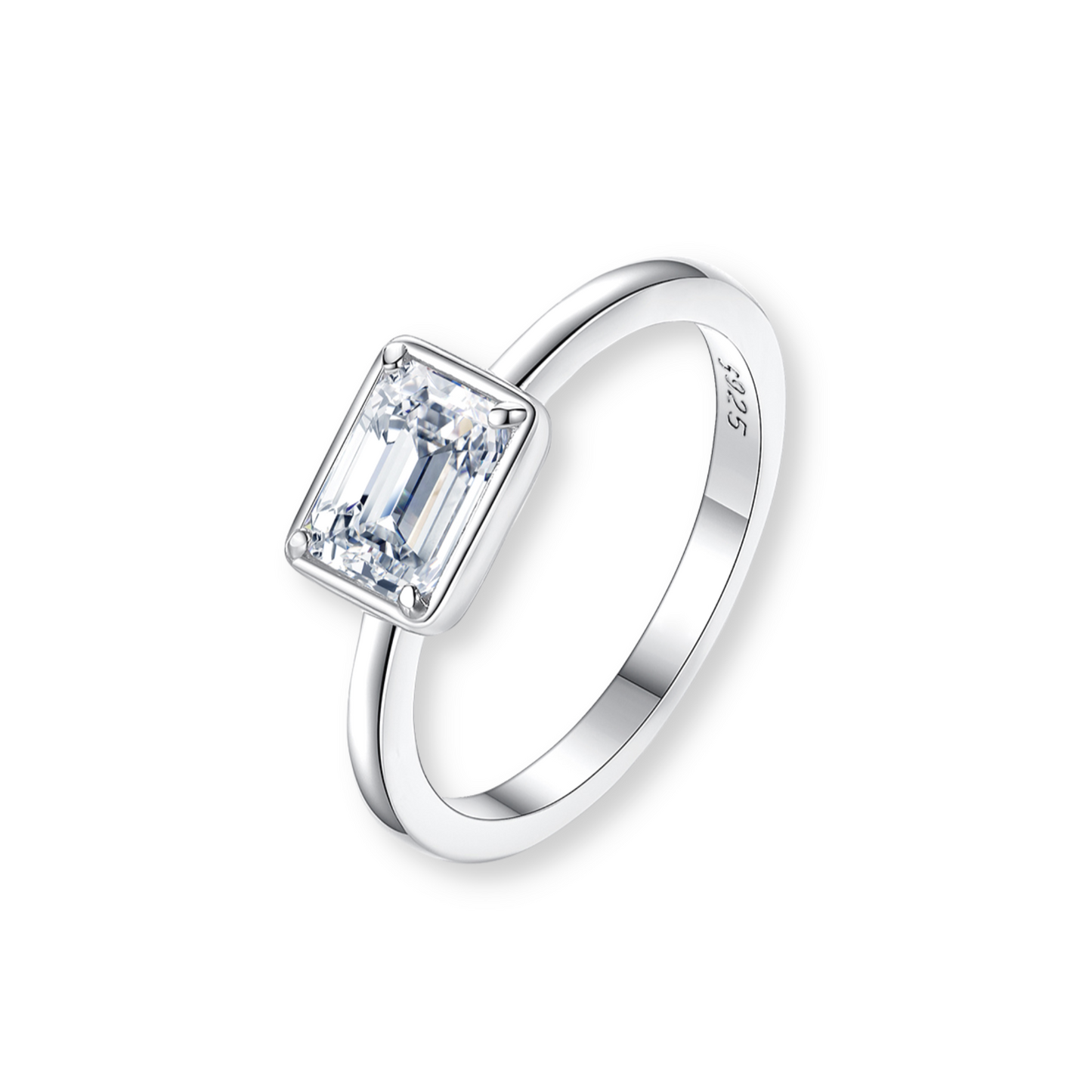 Bezel Set Emerald Cut Moissanite Ring