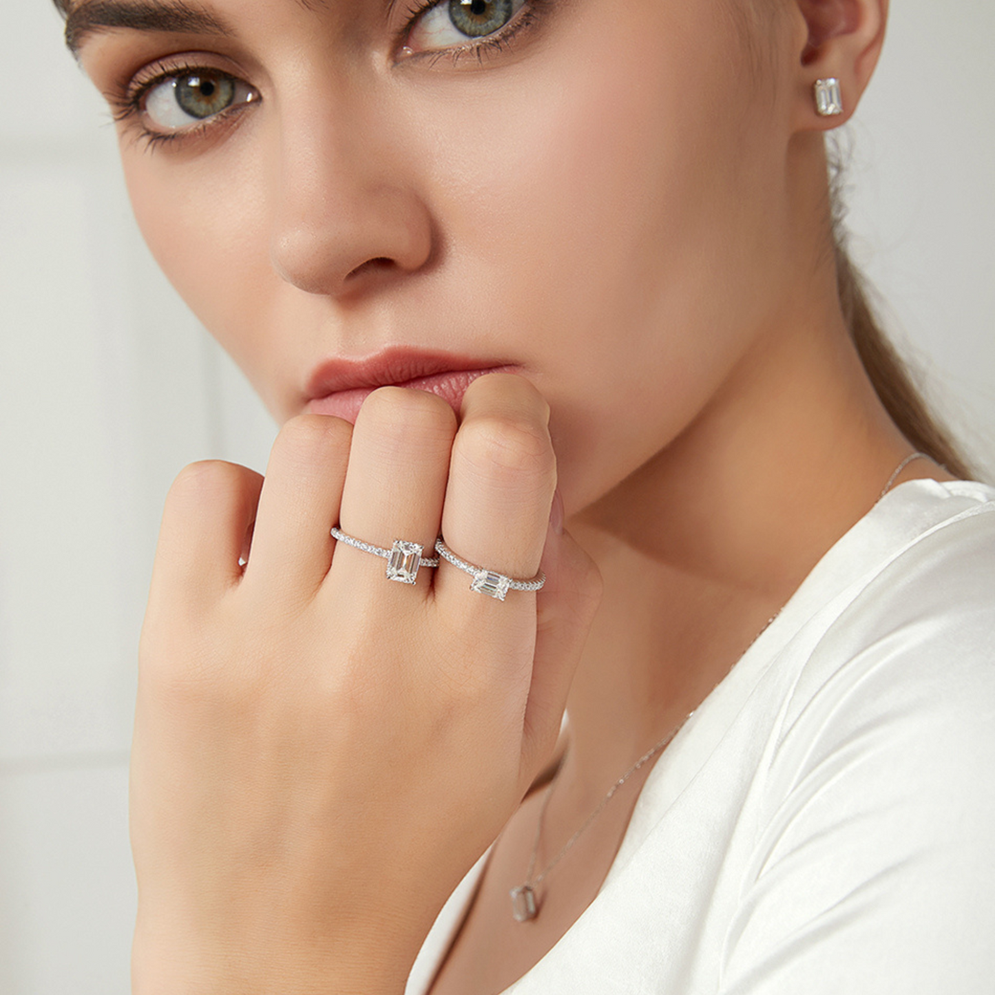 Emerald Cut Eternity Moissanite Ring