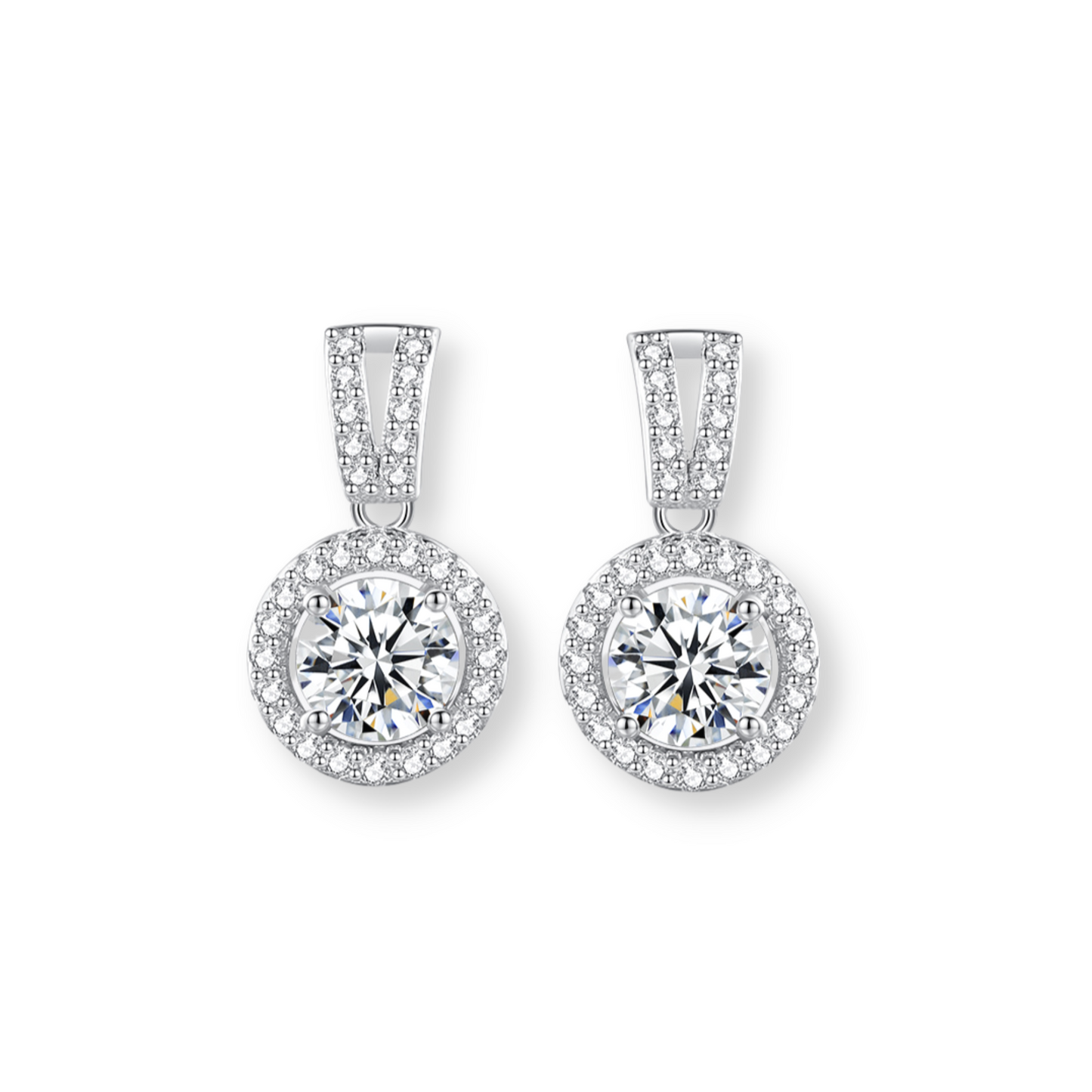 Moissanite Round Halo Drop Earrings