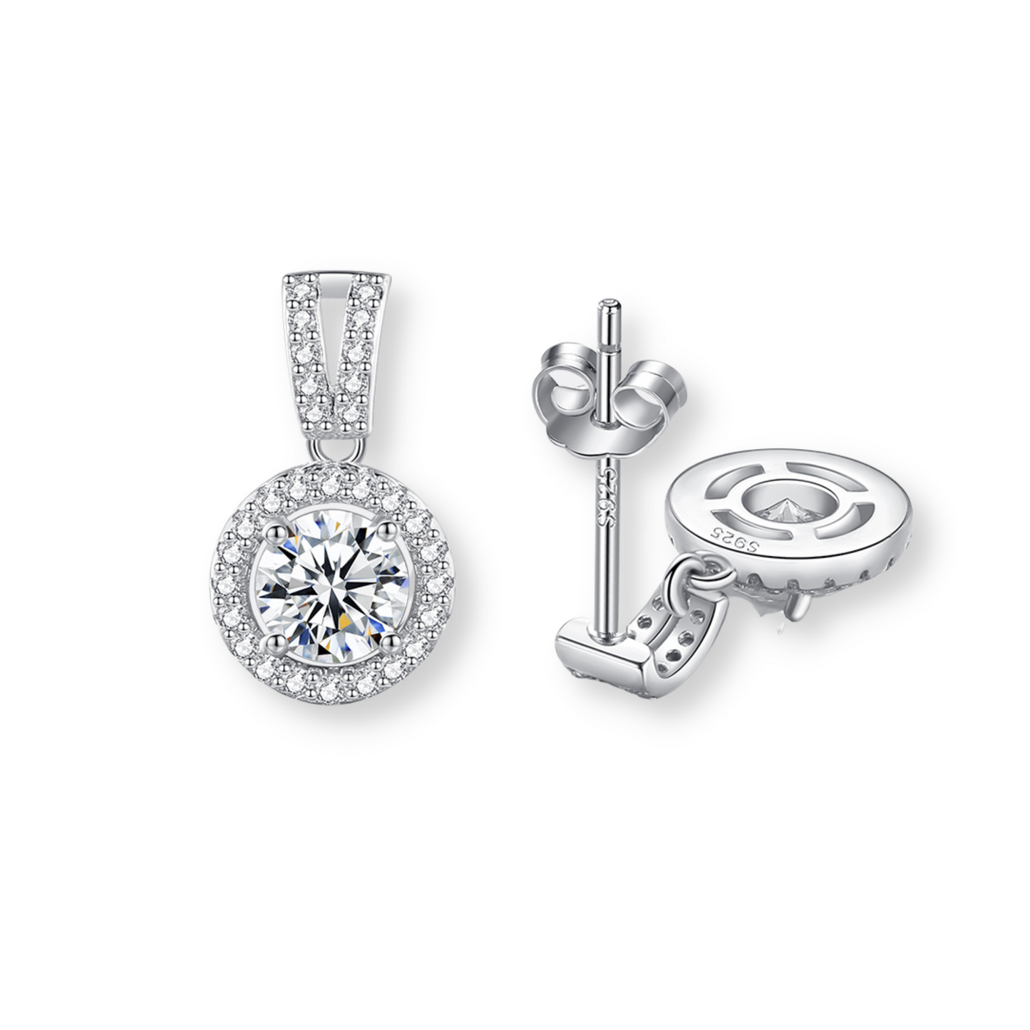Moissanite Round Halo Drop Earrings