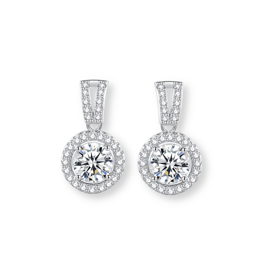 Moissanite Round Halo Drop Earrings