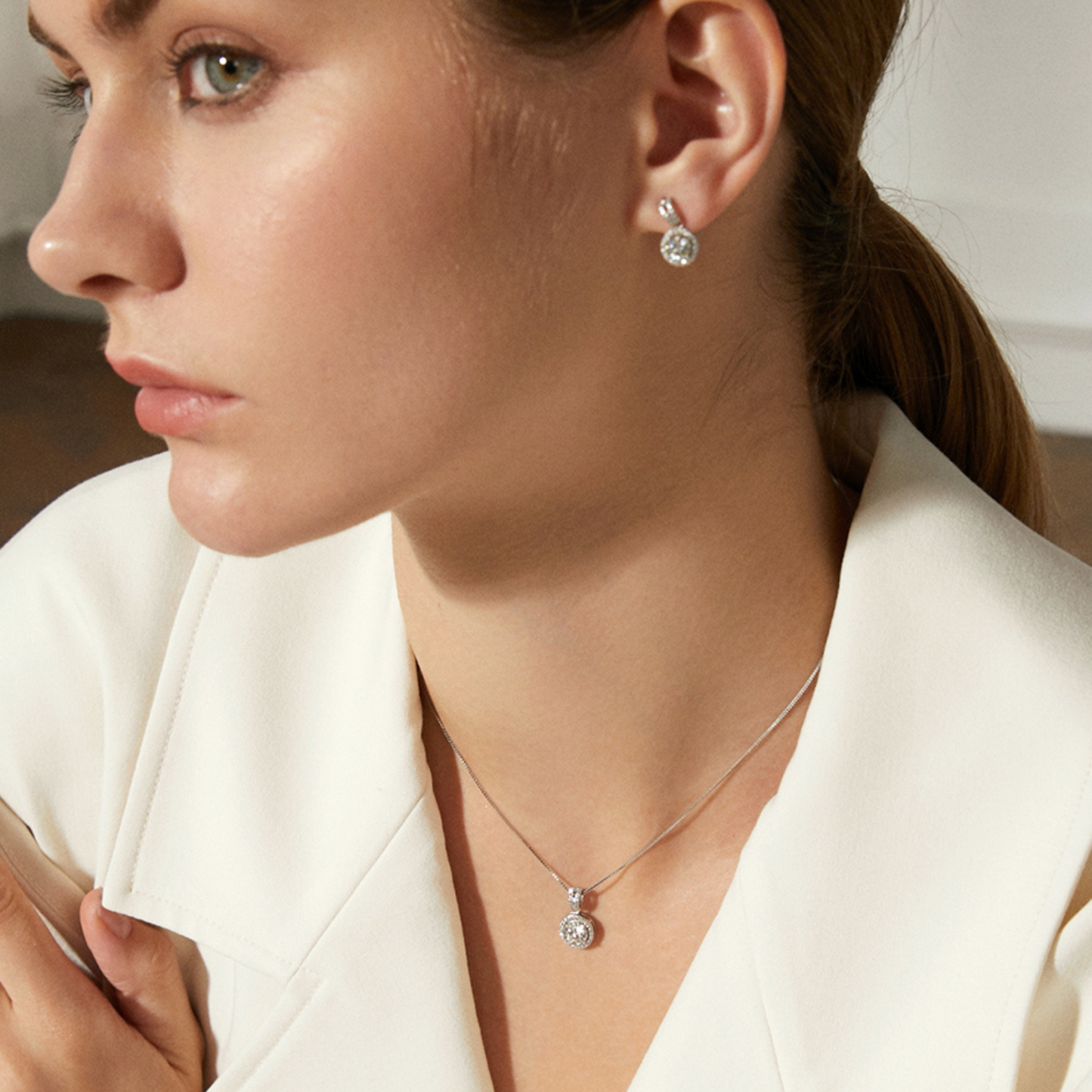 Moissanite Round Halo Drop Earrings