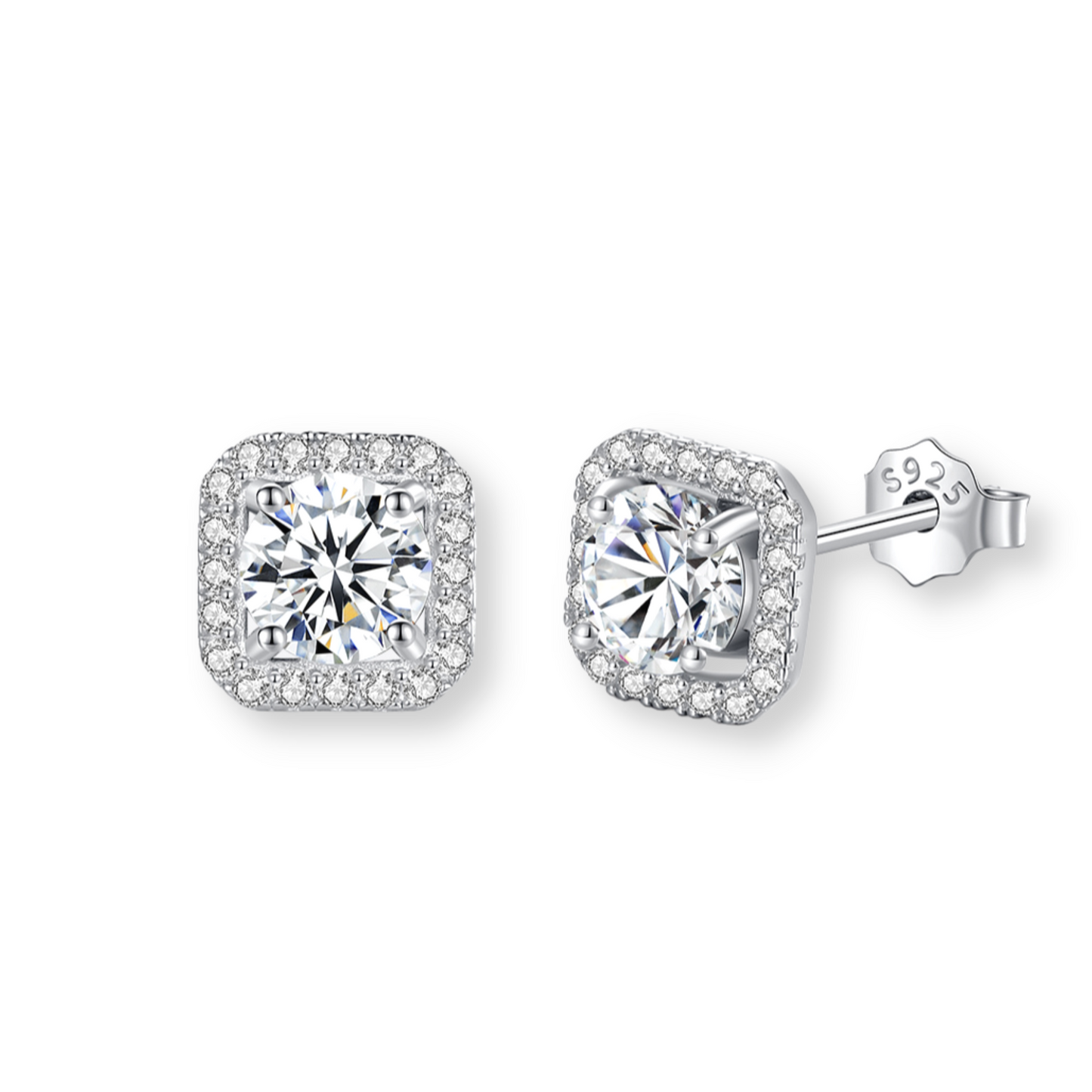 Moissanite Cushion Halo Stud Earrings