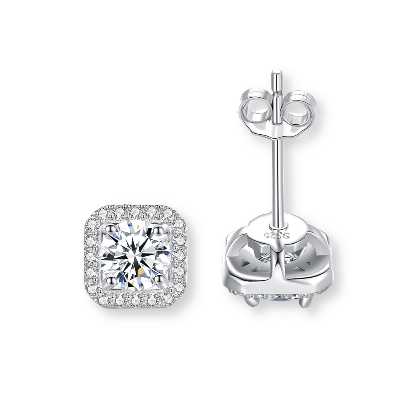 Moissanite Cushion Halo Stud Earrings