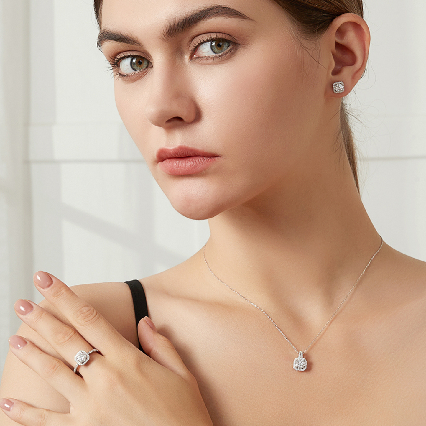 Moissanite Cushion Halo Stud Earrings