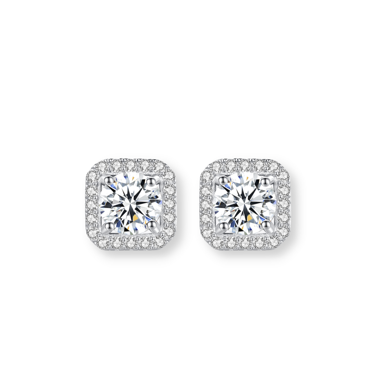 Moissanite Cushion Halo Stud Earrings