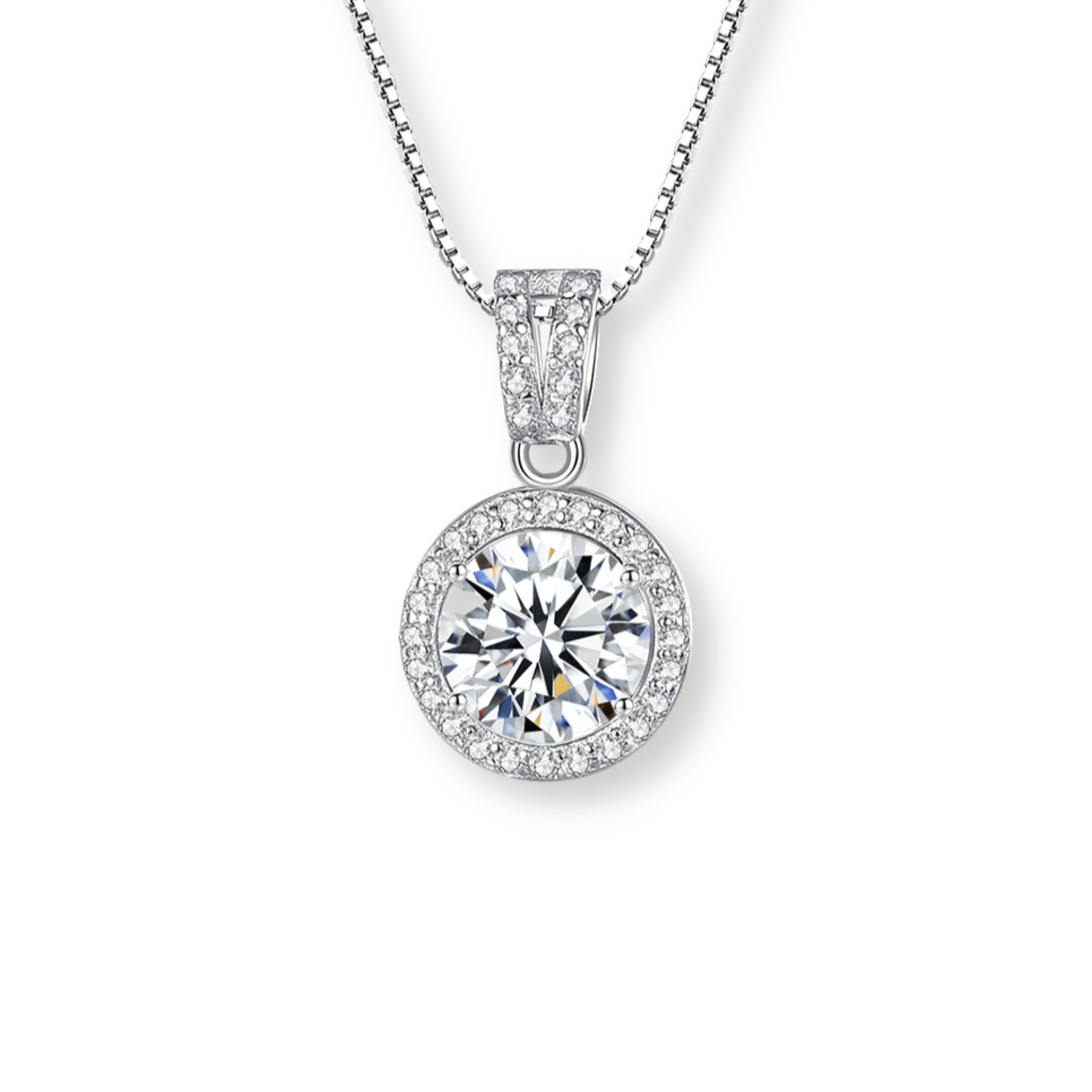 Moissanite Round Halo Necklace