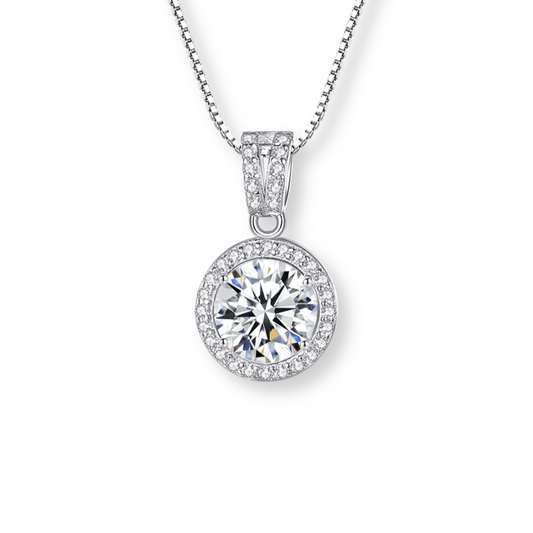 Moissanite Round Halo Necklace