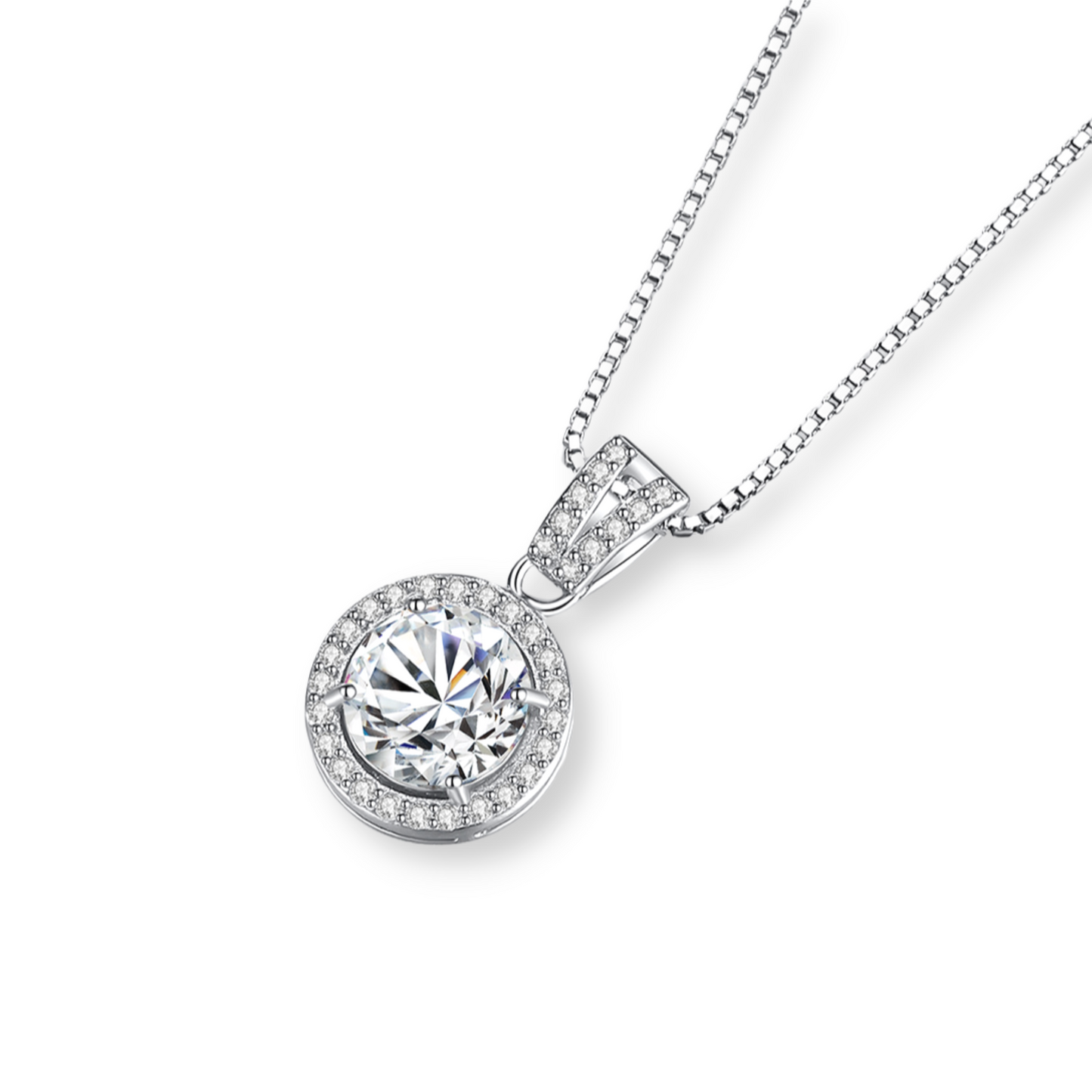 Moissanite Round Halo Necklace