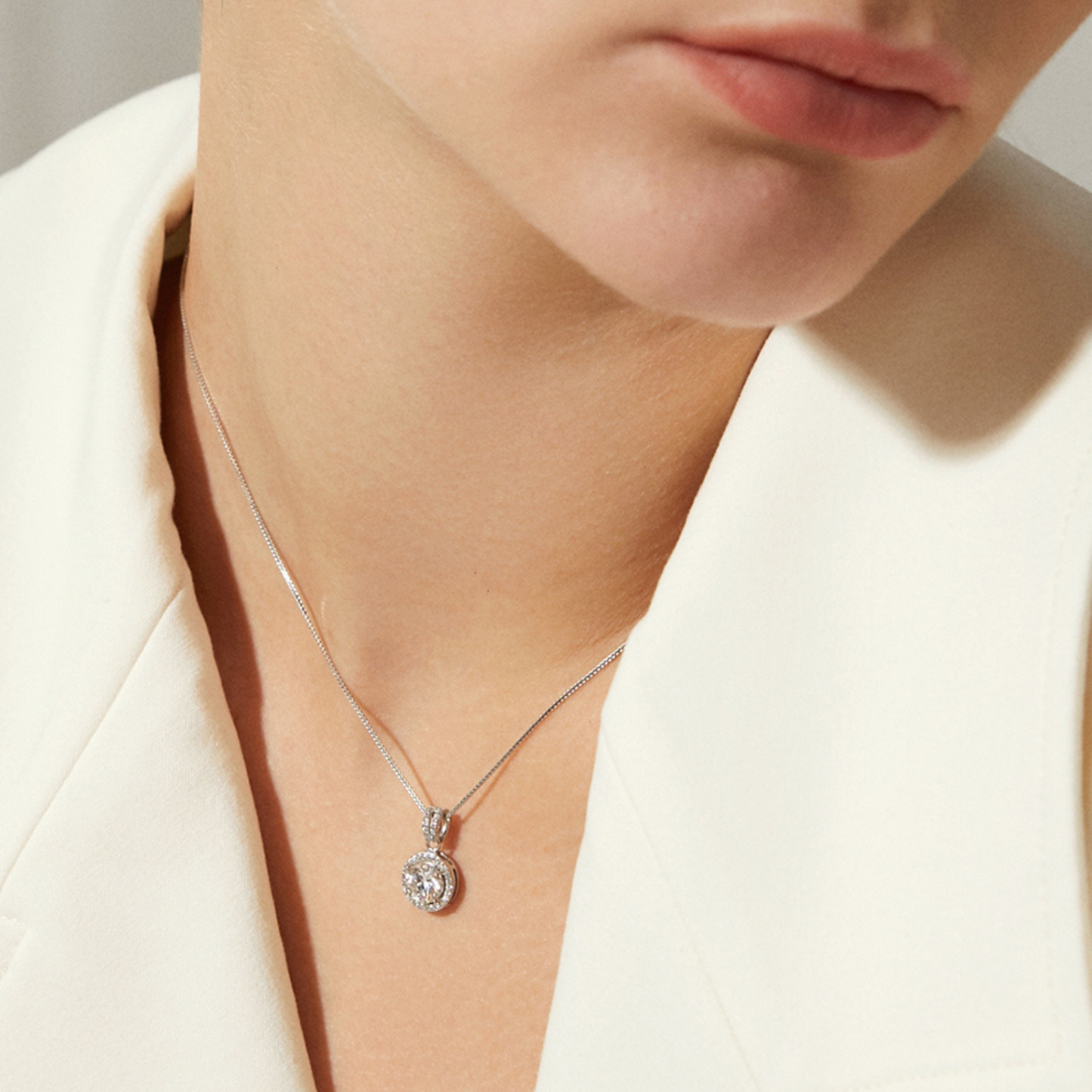 Moissanite Round Halo Necklace