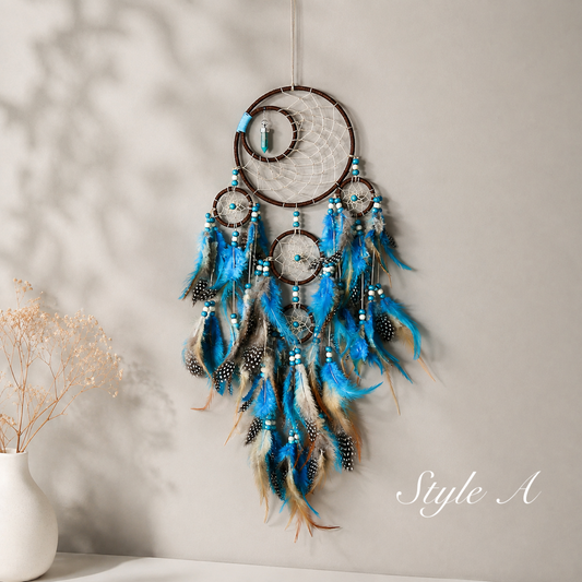 Native Turquoise Feather Dream Catcher – Boho Wall Hanging Decor