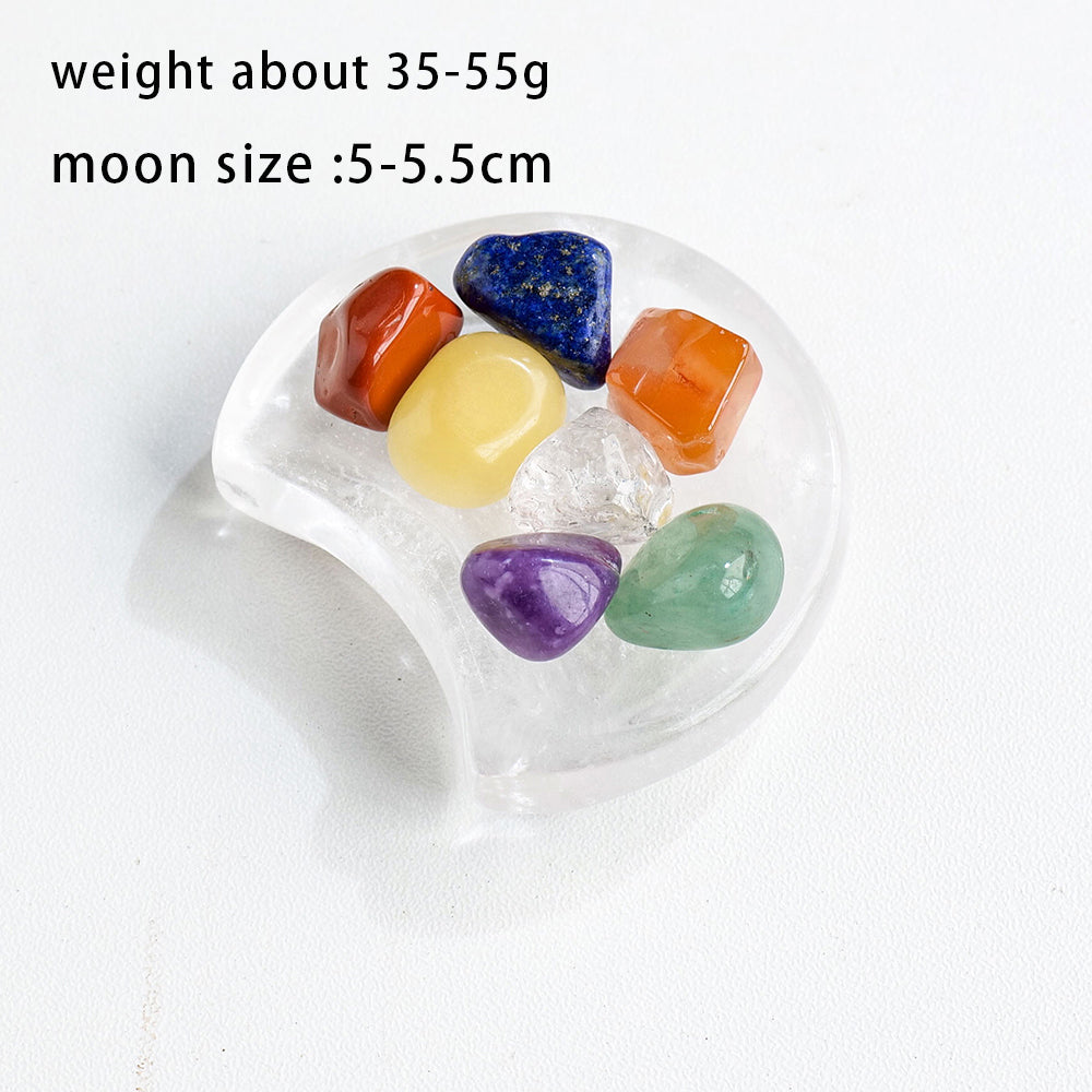 Natural Chakras Clear Quartz Moon Plate