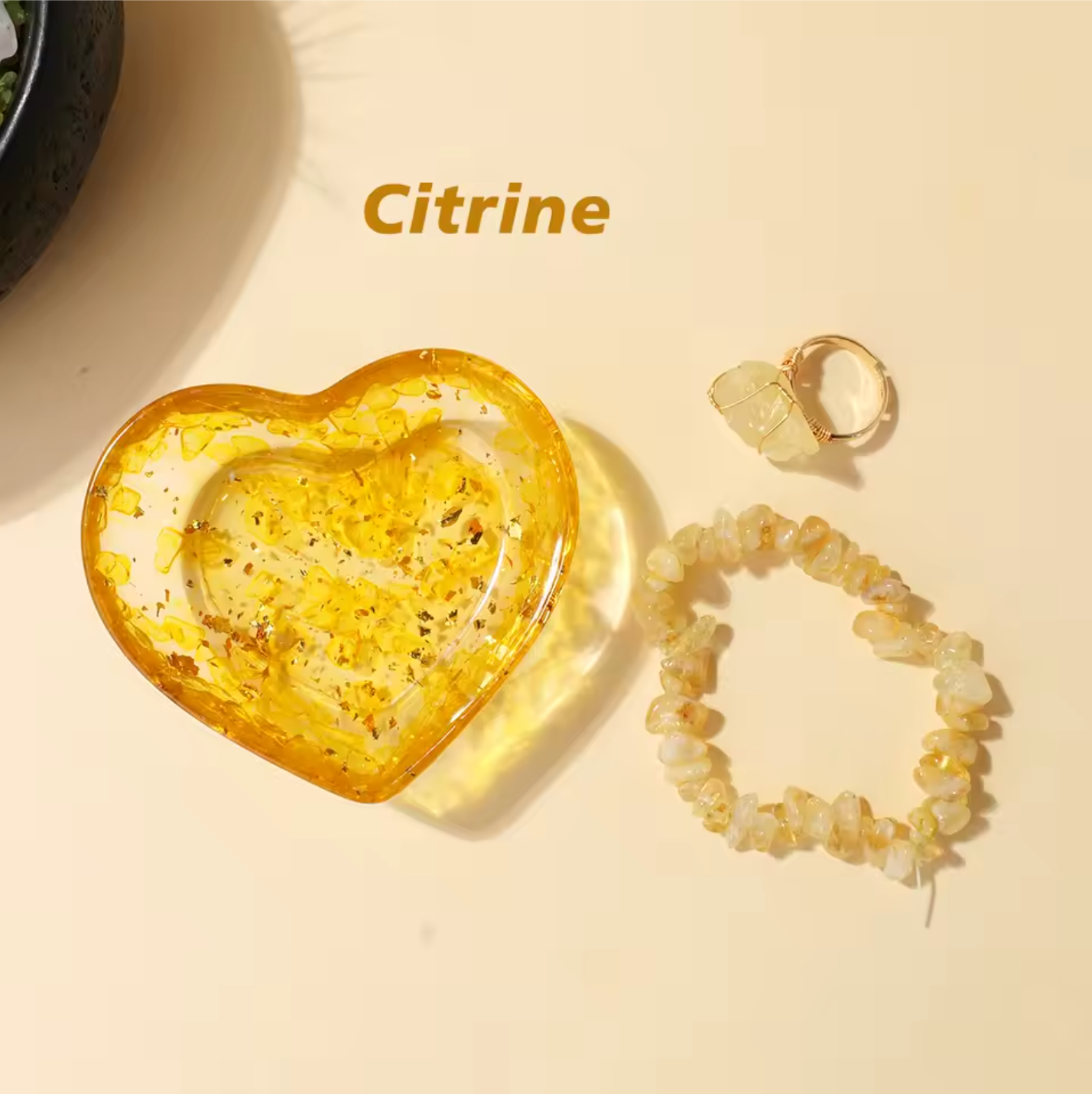 Resin Gemstone Heart Bowl Jewellery Set