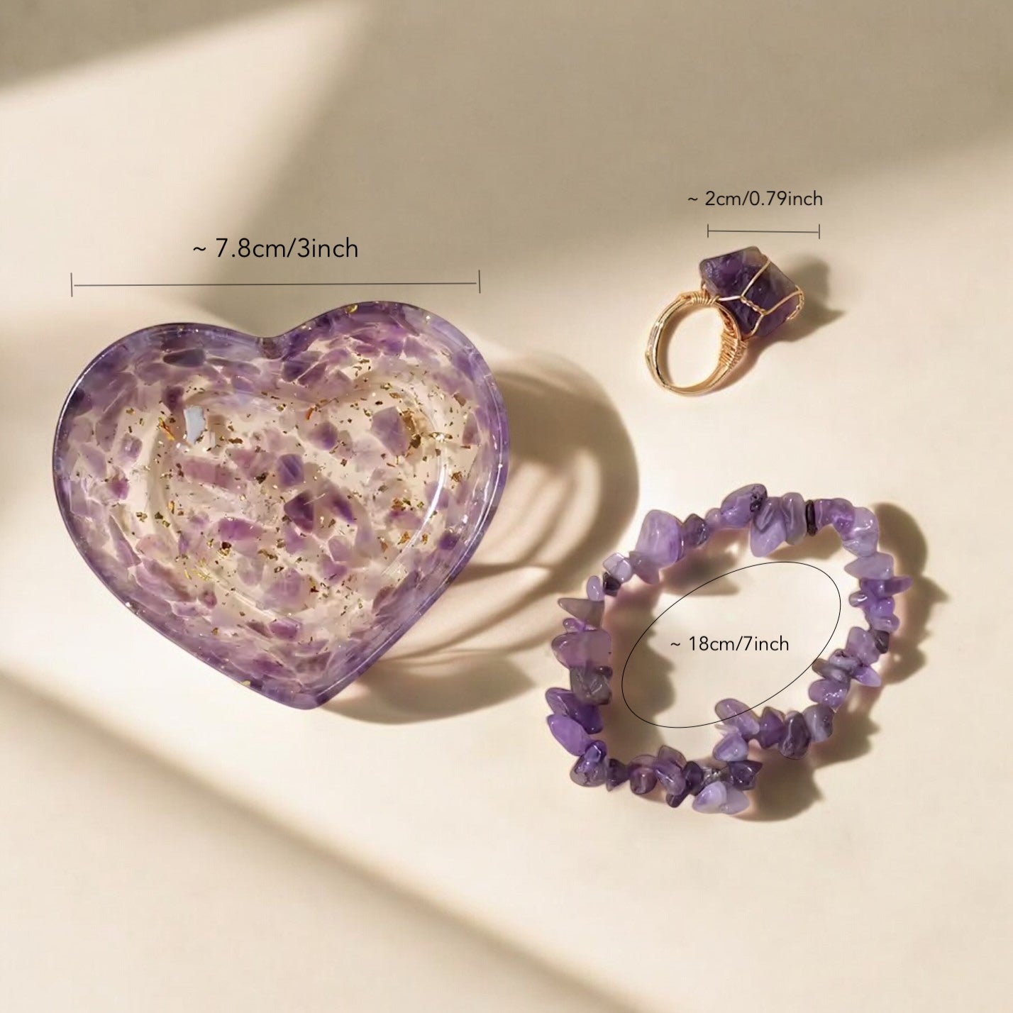 Resin Gemstone Heart Bowl Jewellery Set