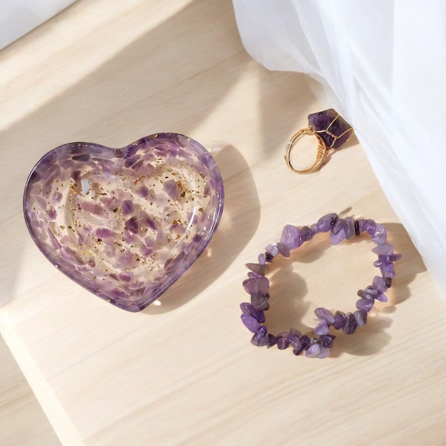 Resin Gemstone Heart Bowl Jewellery Set