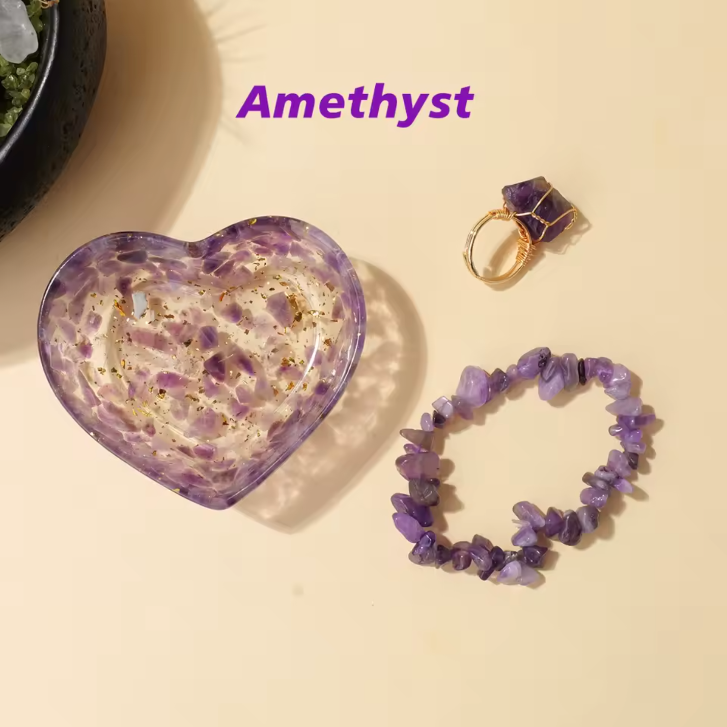 Resin Gemstone Heart Bowl Jewellery Set