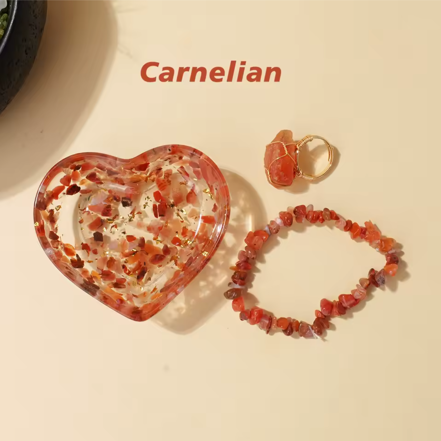 Resin Gemstone Heart Bowl Jewellery Set