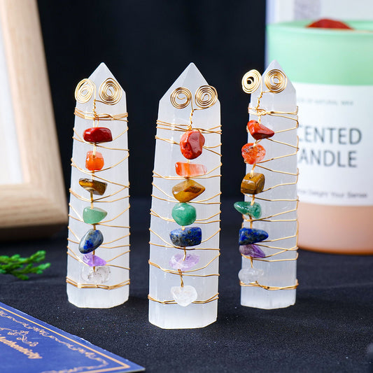 Rainbow Chakra White Selenite Crystal Point