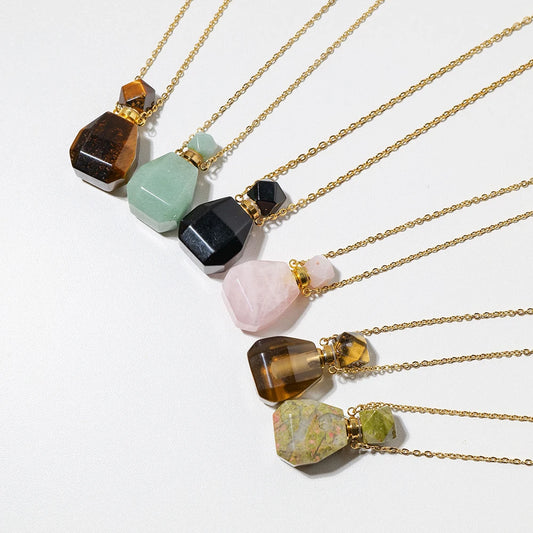 Gemstone Essential Oil Bottle Pendant Necklace