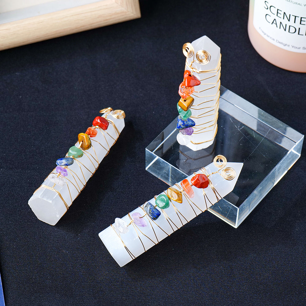 Rainbow Chakra White Selenite Crystal Point