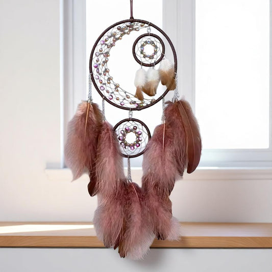Triple Hoop Dreamcather Feathers Wind Chimes