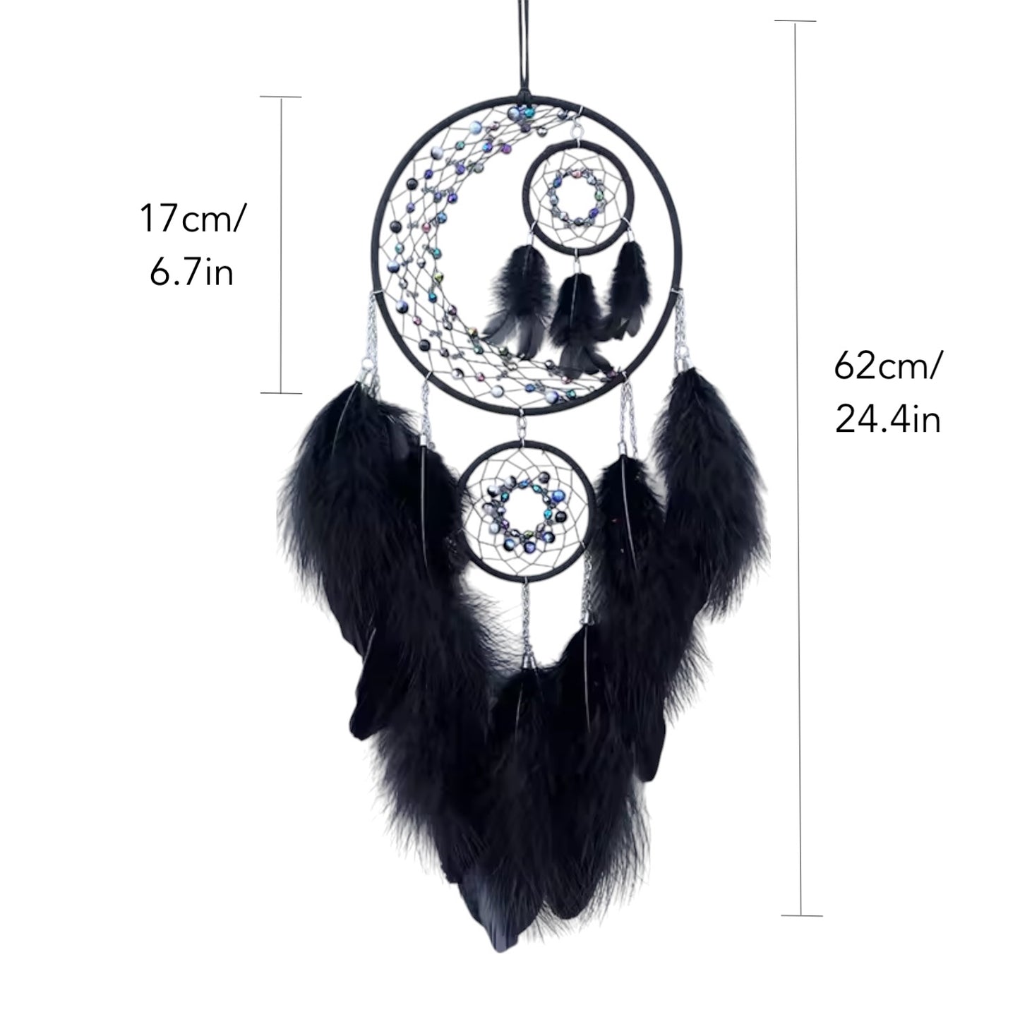 Triple Hoop Dreamcather Feathers Wind Chimes