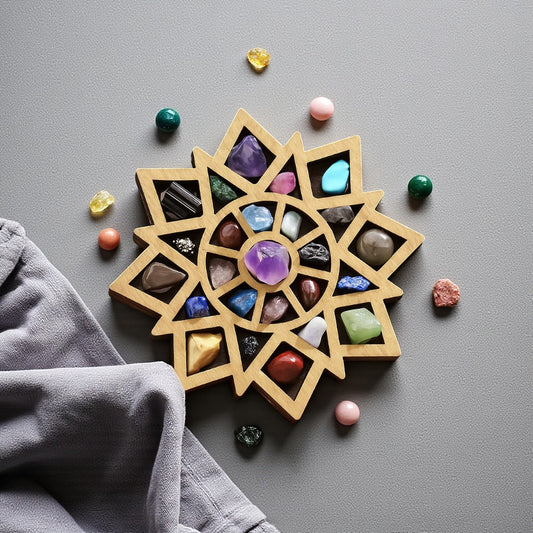 Wooden Crystal Grid with Natural Stones