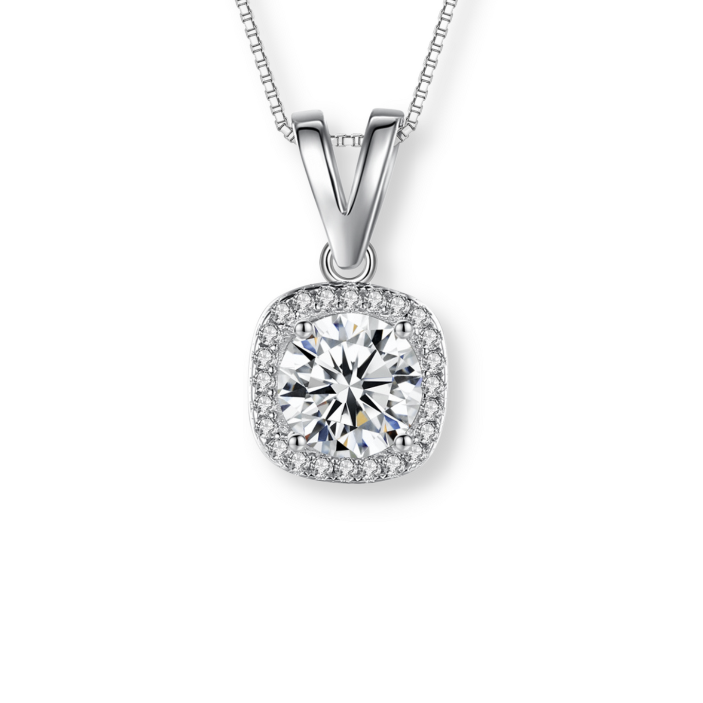 Moissanite Cushion Halo Pendant Necklace