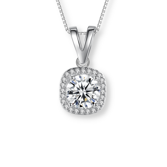 Moissanite Cushion Halo Pendant Necklace